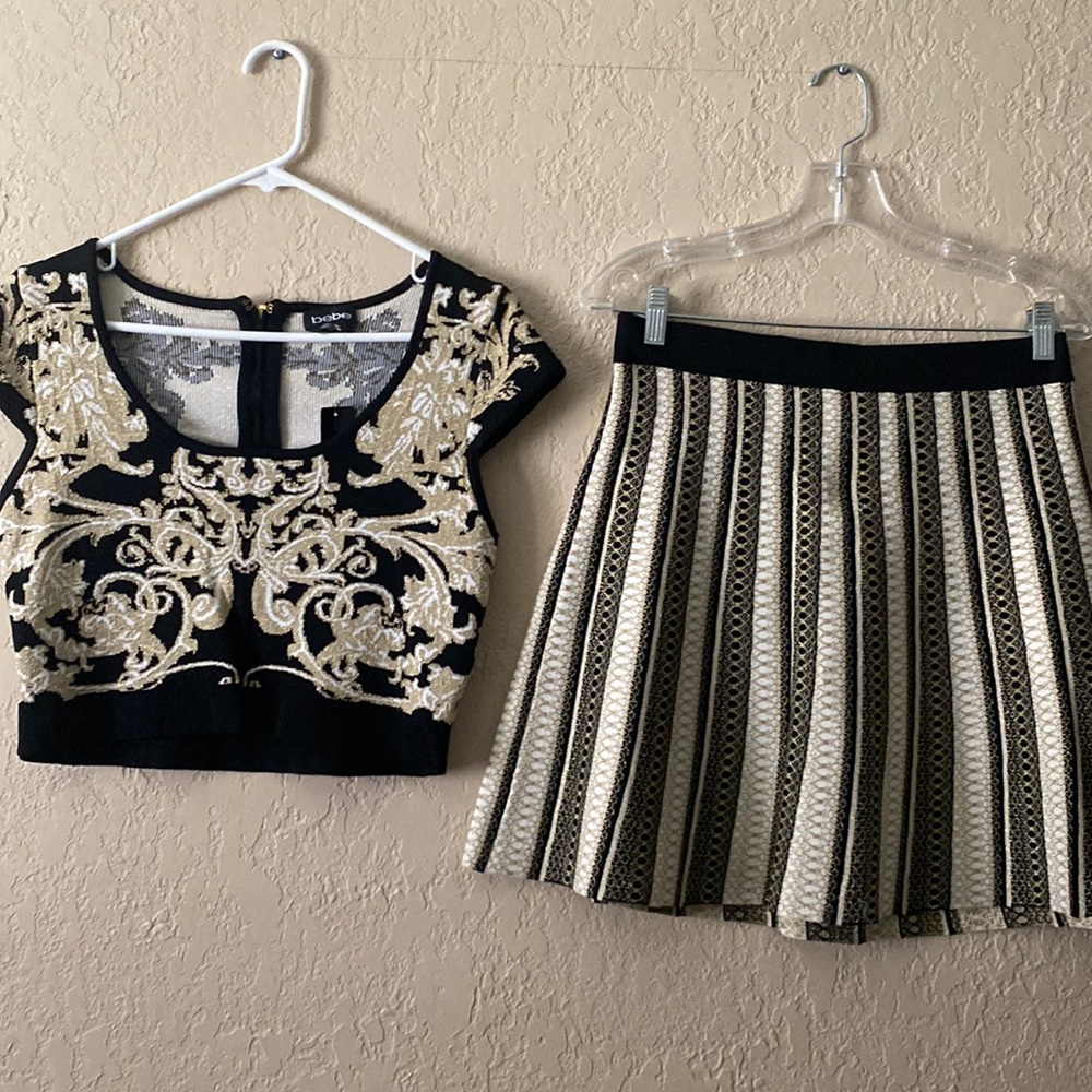 Bebe gold black Crop Top Skirt combo size large